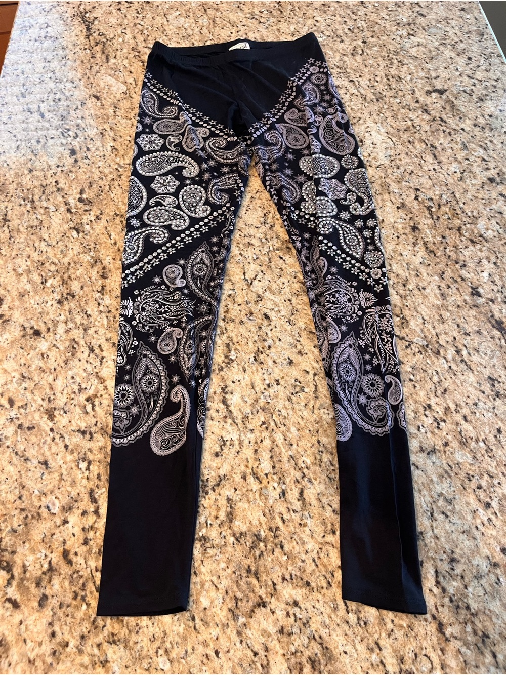 Black Rhinestone Leggings with Paisley Print
